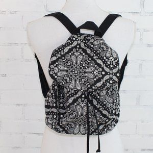 Black and White Paisley Draw String Backpack